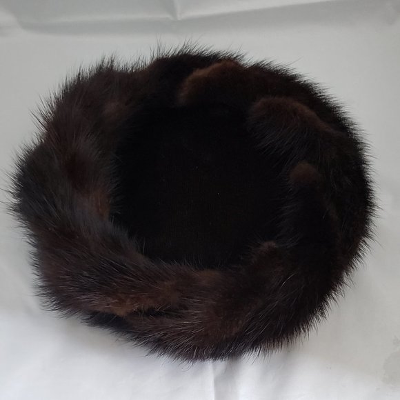Vintage 50s Brown Mink Velvet Pillbox Hat Coralie - Picture 4 of 5